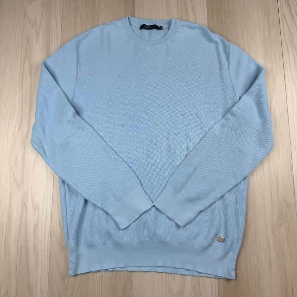 Zegna Sport Crewneck Sweater Long Sleeve Blue 100% Cotton Men's Size XXL